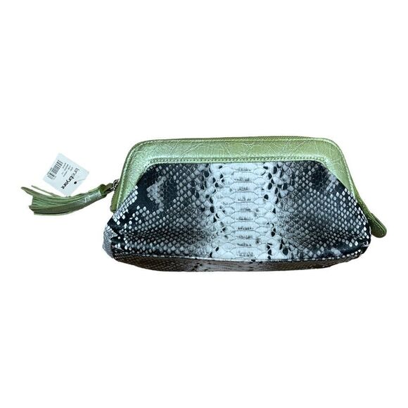 Lane Bryant Python White Black Pouch Clutch Bag Lime Green Tassel Lined New NWT - Picture 8 of 8